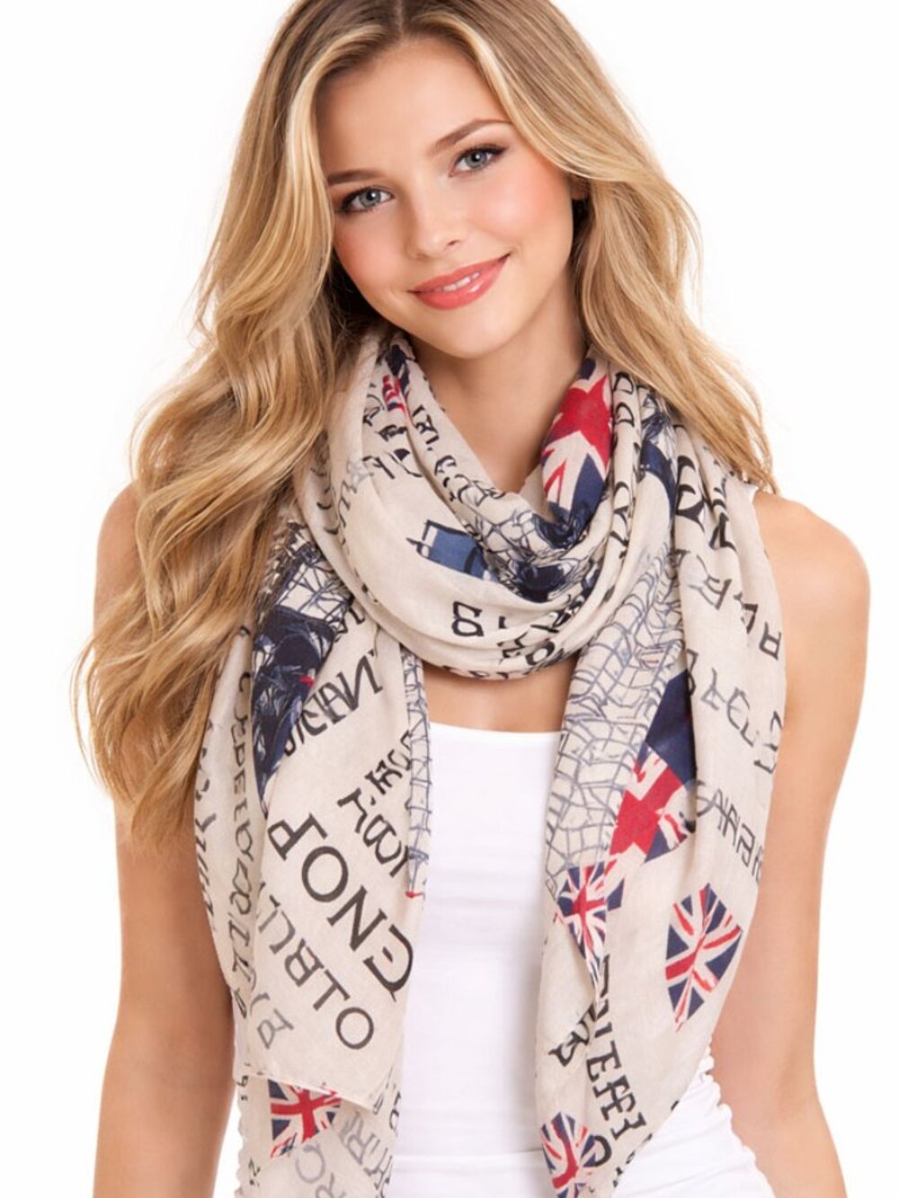 London Theme Typography Printing Over Size Scarf